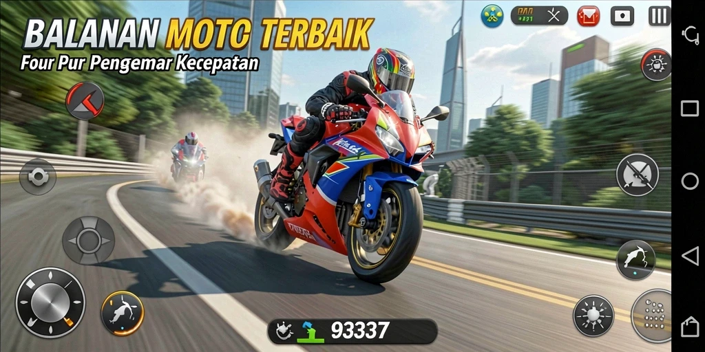Tampilan gameplay seru di dalam game 93337 Motor Racing.