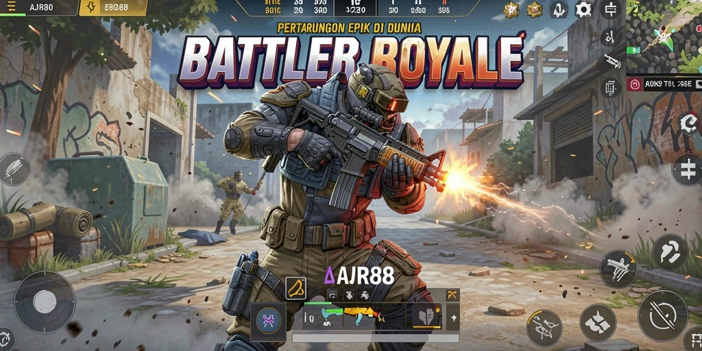 Tampilan aksi intens dalam permainan Battle Royale.