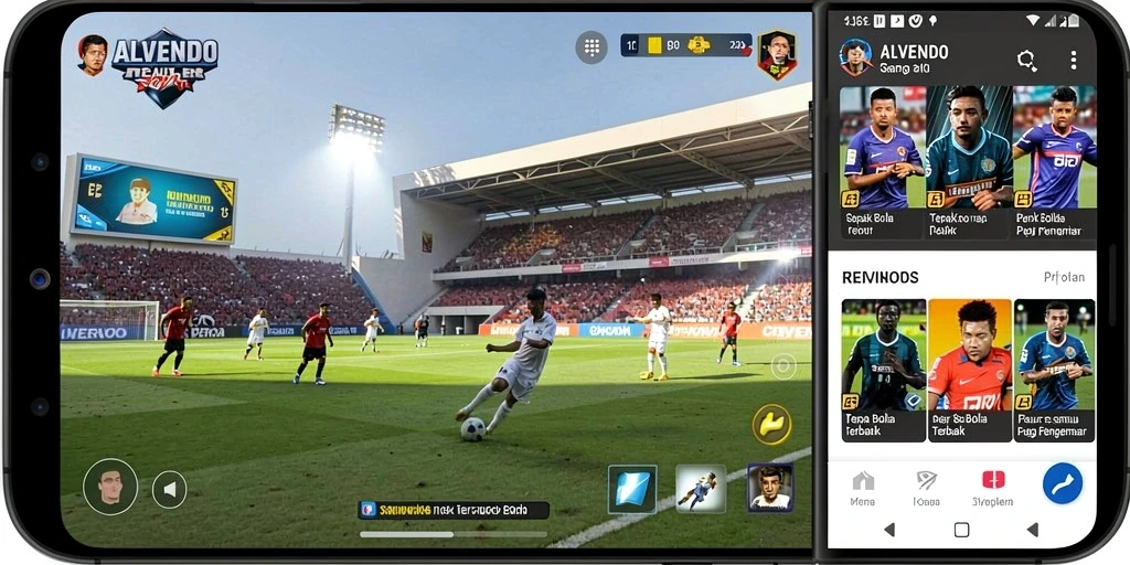 Gameplay ALVENDO yang menampilkan aksi sepak bola seru.