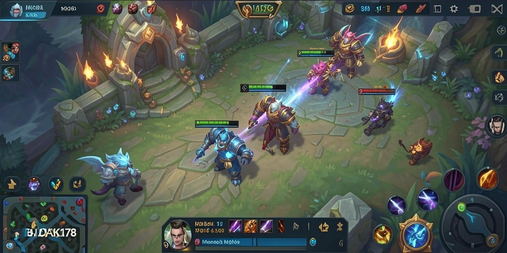 Screenshot utama menampilkan pertarungan seru dalam game MOBA.