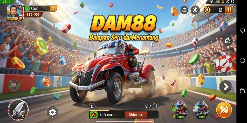 Tampilan gameplay balapan yang mendebarkan di DAM88.