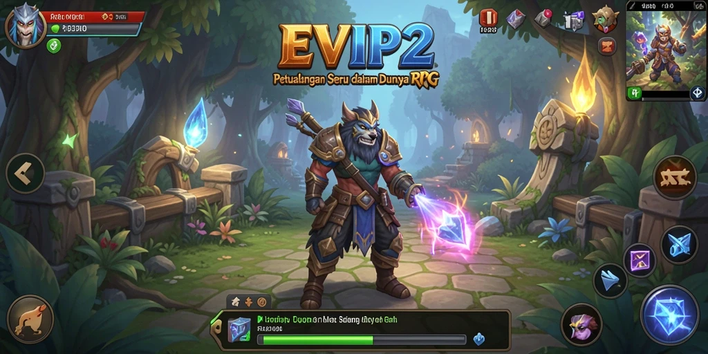 Screenshot gameplay EVIP2 menampilkan pertempuran epik dan karakter mengagumkan.