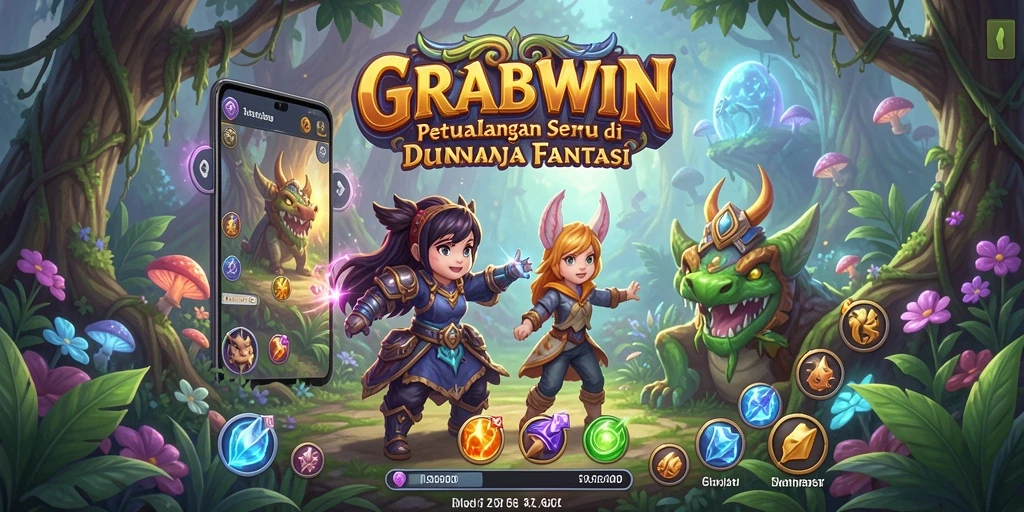Tangkapan layar gameplay GRABWIN yang menampilkan karakter dalam aksi petualangan RPG.