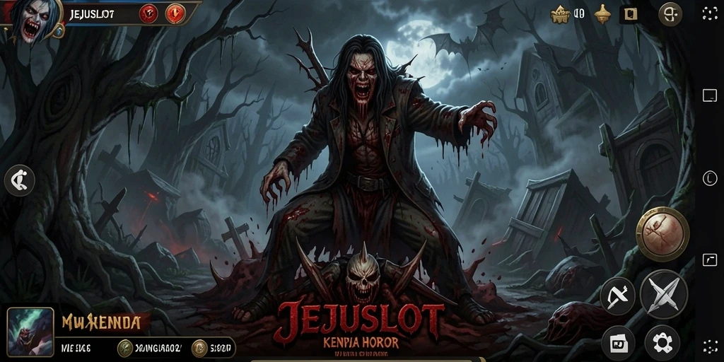 Screenshot JEJUSLOT menampilkan suasana horor yang mencekam dan gameplay yang mendebarkan.