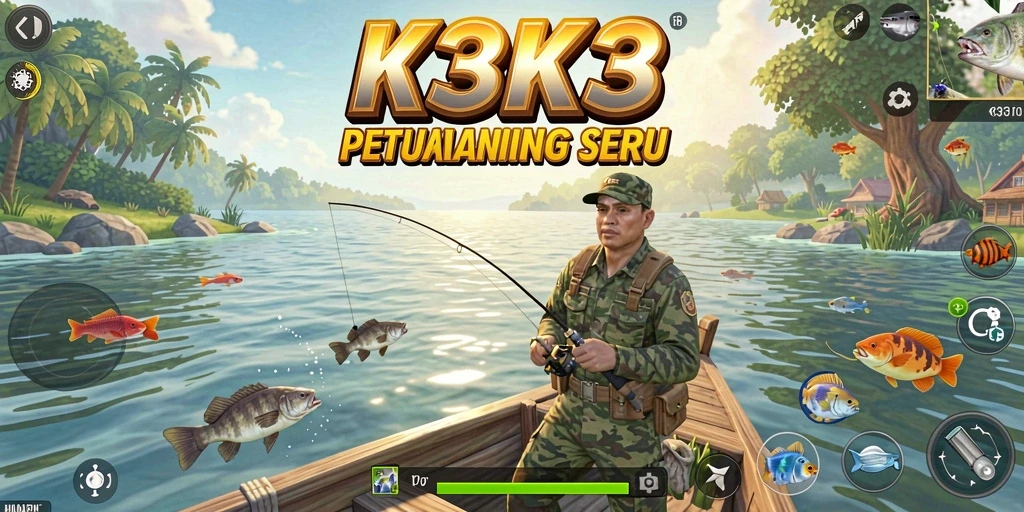 Gameplay K3K3 yang mendebarkan saat memancing di berbagai lokasi.