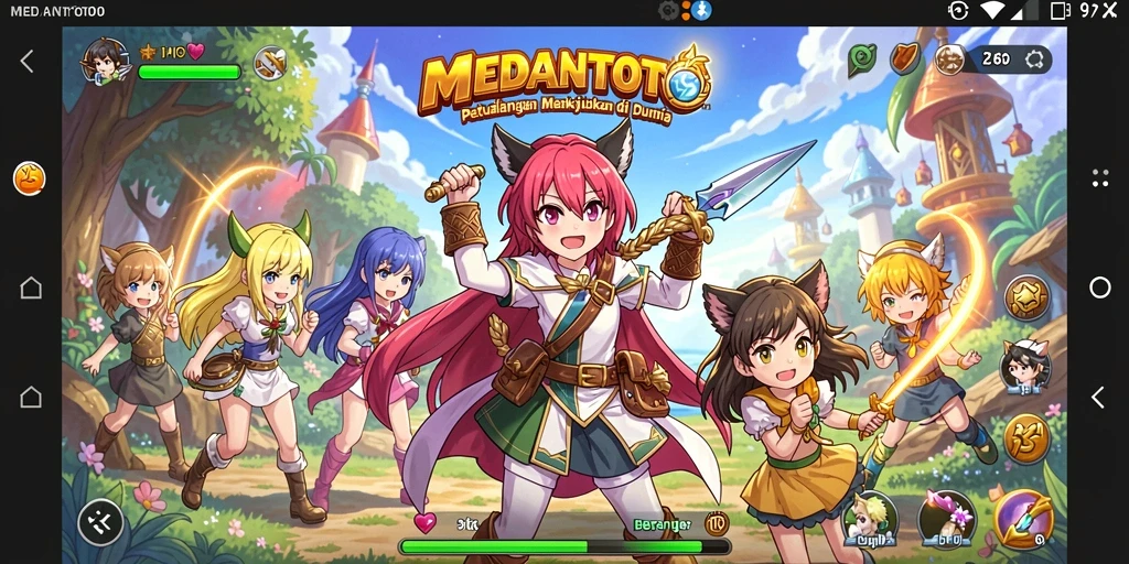 Tampilan gameplay mendalam di dunia anime yang memukau.