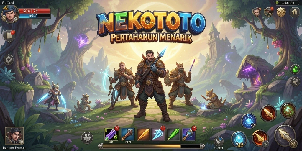 Screenshot gameplay NEKOTOTO yang menampilkan pertahanan strategis.