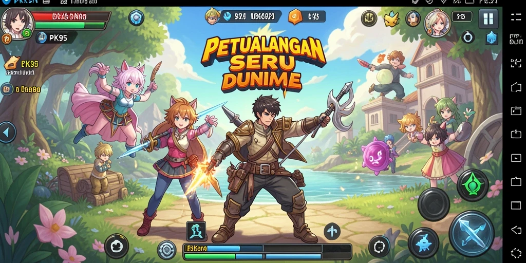 Screenshot gameplay PK95 menampilkan pertarungan karakter anime yang epik.