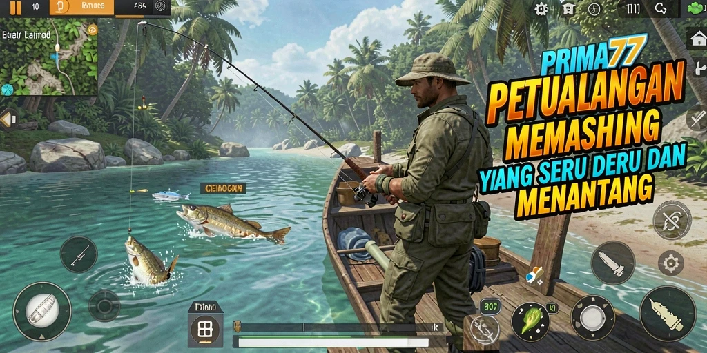 Screenshot PRIMA77 dengan gameplay memancing yang mendebarkan.
