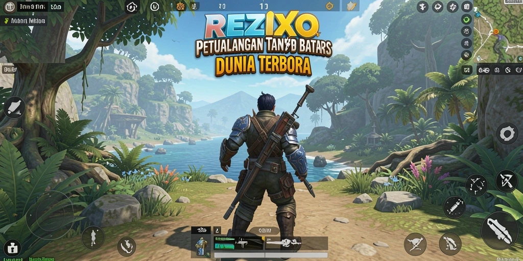 Tangkapan layar gameplay REZIXO yang menampilkan dunia terbuka yang luas.